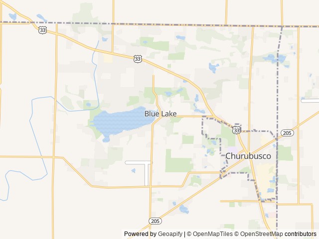 Map of Blue Lake Campground location at Blue Lake, IN, United States