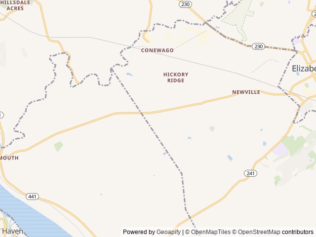 Map of Elizabethtown / Hershey KOA Holiday location at Elizabethtown, PA, United States