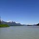Shakes Slough 1 Cabin view featuring snowcapped mountains and water in foreground