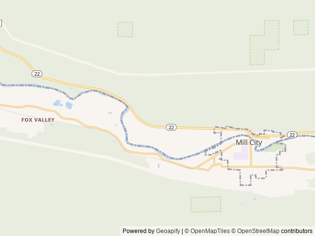 Map of Fishermens Bend location at Mill City, OR, United States