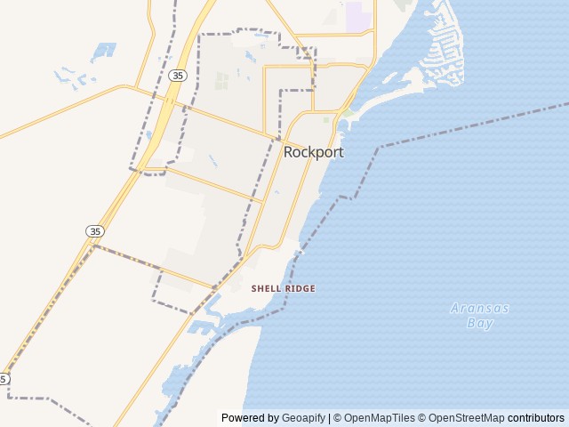 Map of Ancient Oaks RV Resort location at Rockport, TX, United States