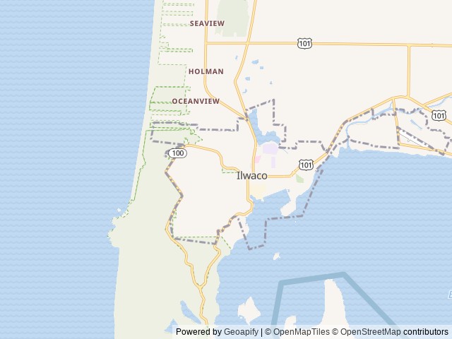 Map of Fisherman's Cove RV Park location at Ilwaco, WA, United States