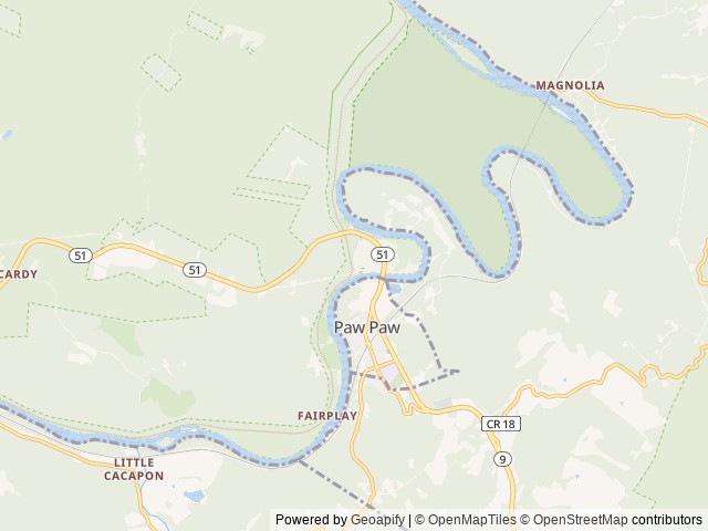 Map of Paw Paw Tunnel Campsite location at Williamsport, MD, United States