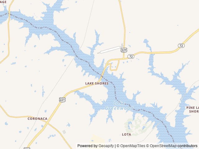 Map of Lakeside Cabins Motel & Campground location at Waterloo, SC, United States