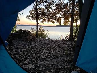 Waterfront campsite at a Woodridge Backcountry site