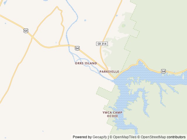 Map of Whitewater RV Park location at Benton, TN, United States