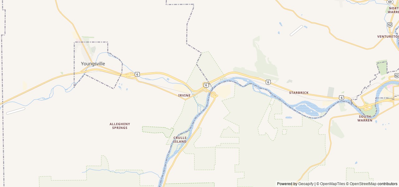 Map of Buckaloons location at Bradford, PA, United States