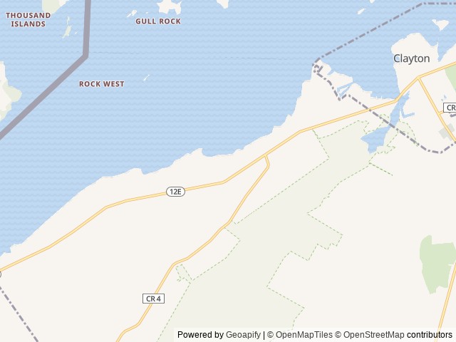 Map of Merry Knoll Campground location at Clayton, NY, United States