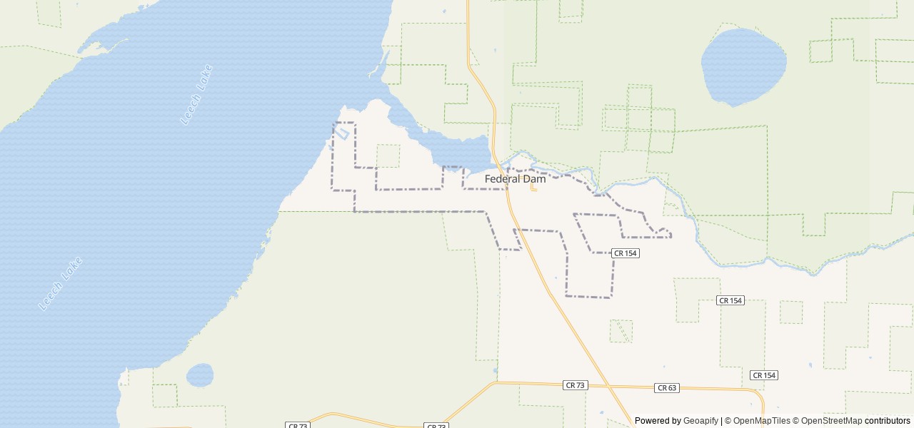 Map of Leech Lake Rec Area location at Federal Dam, MN, United States