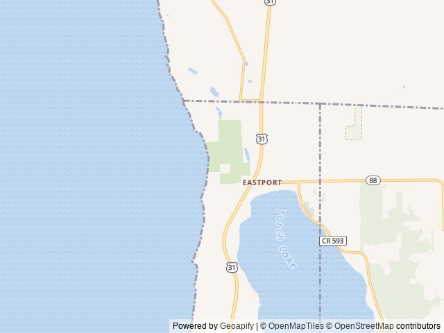 Map of Barnes Park Campground, Eastport, Michigan location at 12298 Barnes Park Rd, Eastport, MI, United States