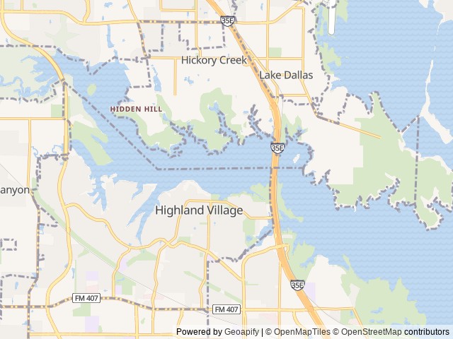 Map of Hickory Creek (TX) location at Hickory Creek, TX, United States