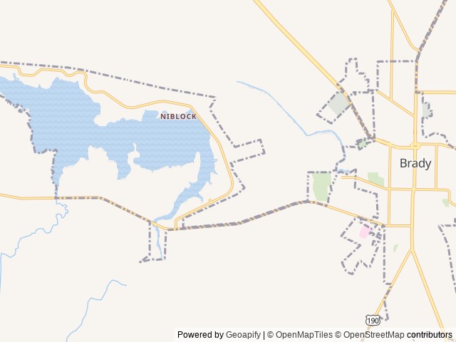 Map of Brady Lake Campground location at Brady, TX, United States