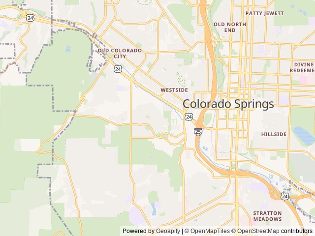 Map of Foot of the Rockies RV Park location at Colorado Springs, CO, United States