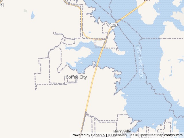Map of Lake Palestine Resort location at Ben Wheeler, TX, United States