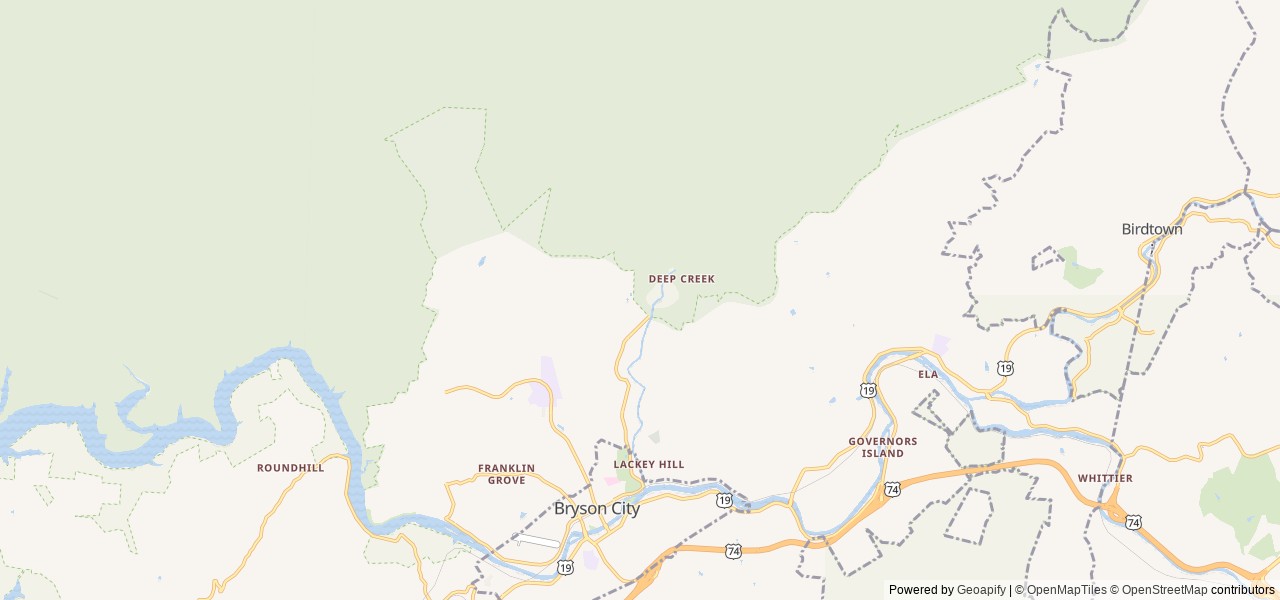 Map of Deep Creek Picnic Pavilion location at Bryson City, NC, United States