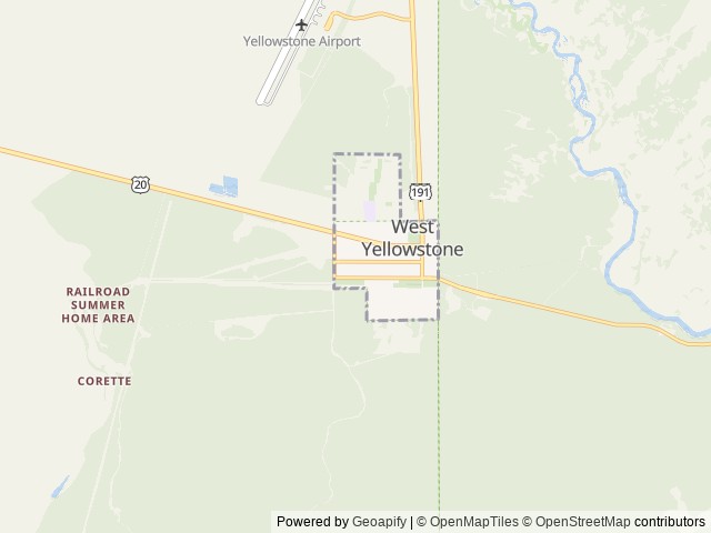 Map of Yellowstone Grizzly RV Park location at West Yellowstone, MT, United States
