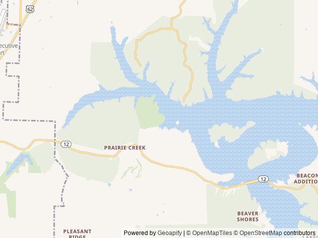 Map of Prairie Creek (AR) location at Rogers, AR, United States
