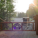 Entrance gate with a visible Paradise Point sign set in a wooded drive — useful for identifying the property's entrance and arrival experience (homepage header image).