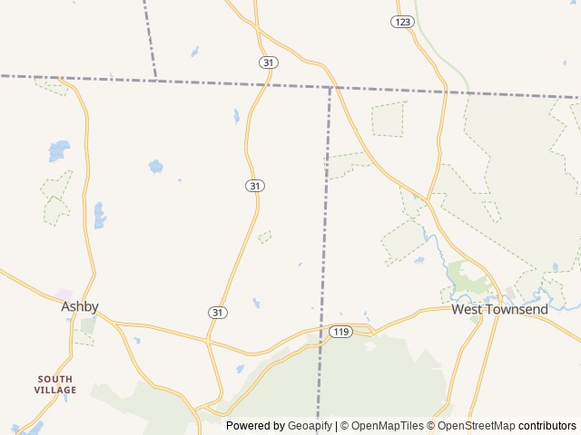 Map of The Pines Campground location at Ashby, MA, United States