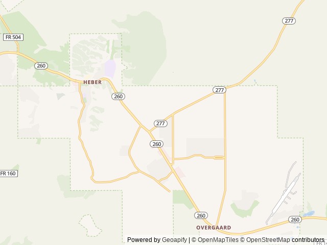 Map of AJ's Getaway RV Park location at Overgaard, AZ, United States