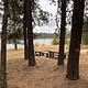 picnic tables looking towards lake