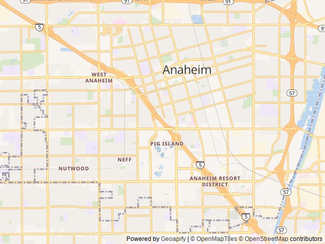 Map of Anaheim Harbor RV Park location at Anaheim, CA, United States