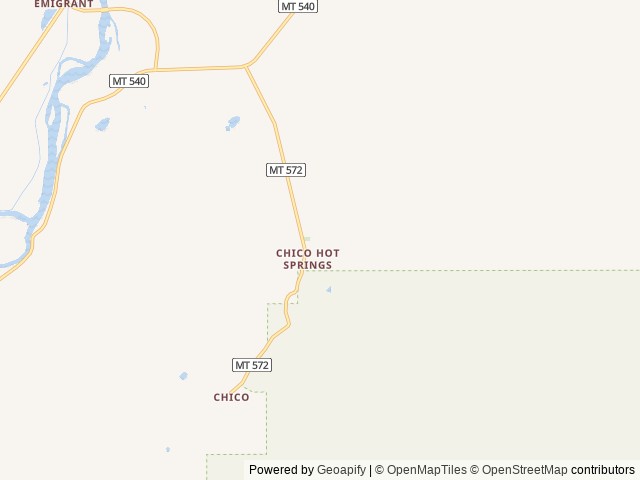 Map of Chico Hot Springs Resort location at Pray, MT, United States