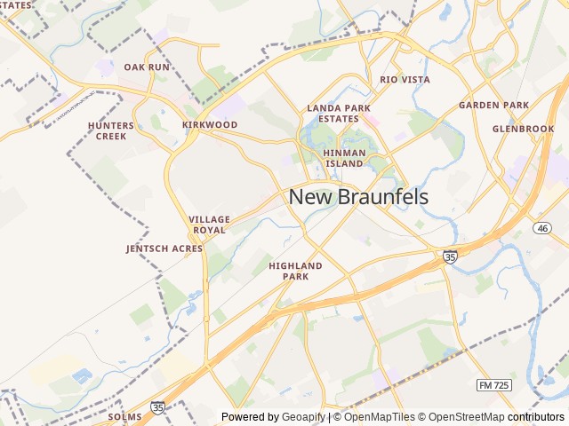 Map of Camp Landa Resort location at New Braunfels TX 78130, TX, United States