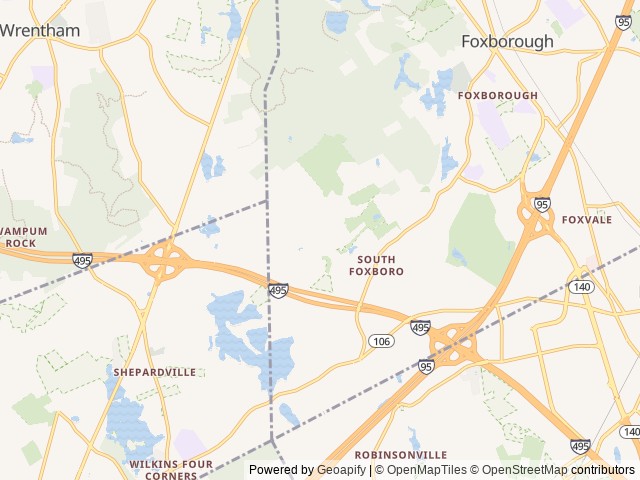 Map of Normandy Farms Camping Resort location at Foxboro, MA, United States