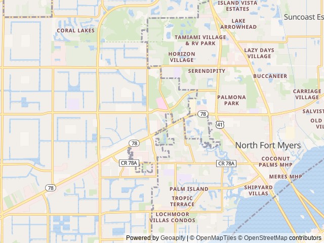 Map for 2020 Palomino Puma 29RKIS near Cape Coral, FL