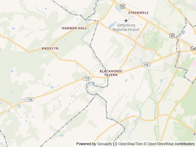 Map of Gettysburg Campground location at Gettysburg, PA, United States