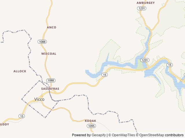 Map of Carr Creek Lake Shelters location at Sassafras, KY, United States