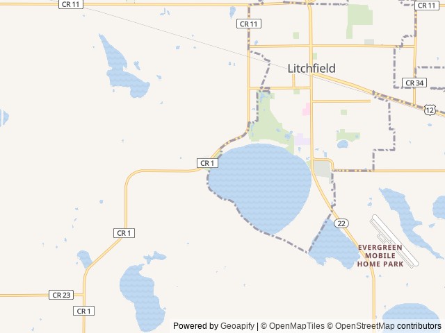 Map of Spirit of Ripley RV Campground location at Litchfield, MN, United States