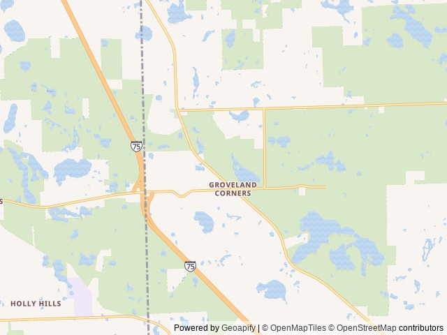Map of Groveland Oaks Campground location at Holly, MI, United States