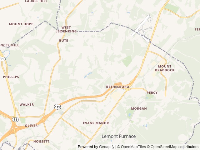 Map for Mari’s camper rental near Uniontown, PA