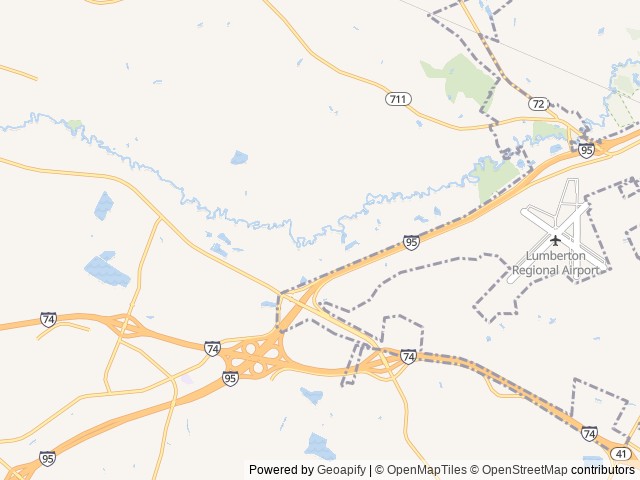 Map of Lumberton / I-95 KOA Journey location at Lumberton, NC, United States