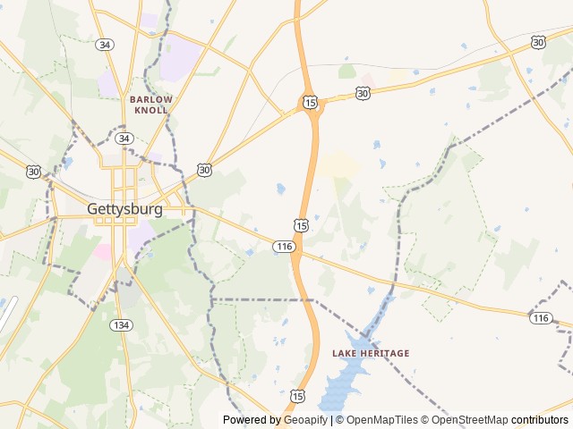 Map of Drummer Boy Campground location at Gettysburg, PA, United States