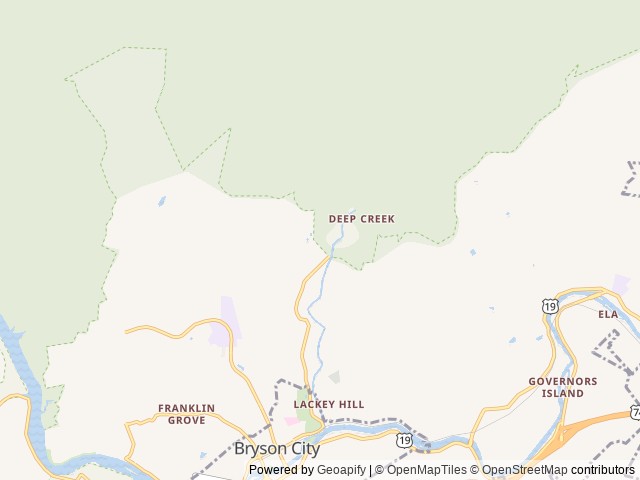 Map of Deep Creek Picnic Pavilion location at Bryson City, NC, United States