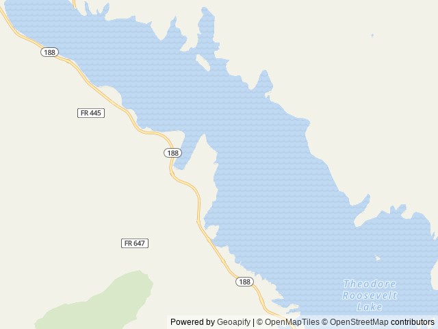 Map of Cholla Campground location at Roosevelt, AZ, United States
