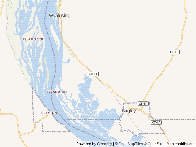 Map of Boulder Creek Campground location at Bagley, WI, United States