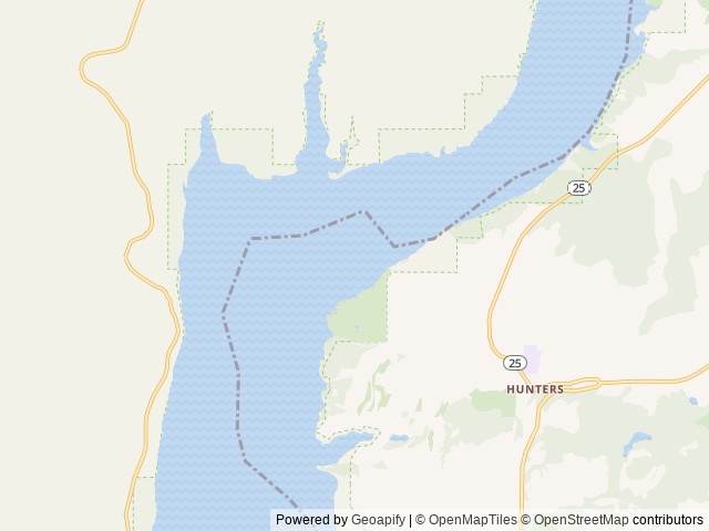 Map of Hunters Campground location at Hunters, WA, United States