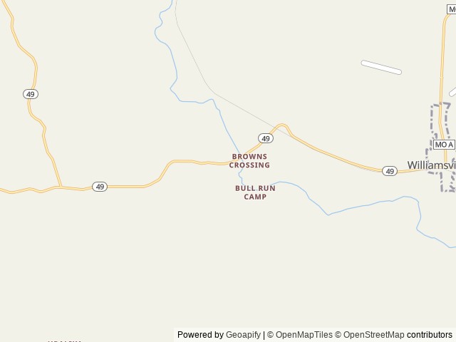 Map of Markham Springs location at Williamsville, MO, United States
