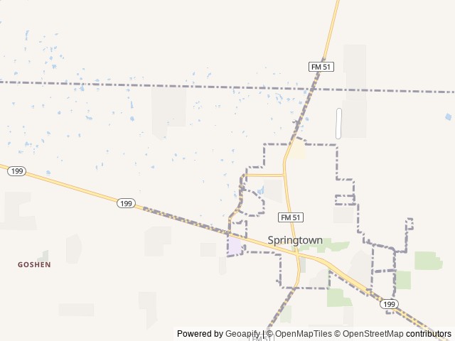 Map of Sendera RV Park location at Springtown, TX, United States