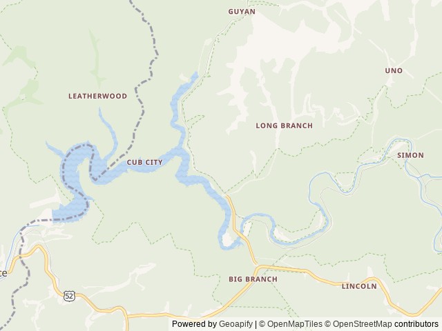 Map of R.d. Bailey Lake Group Shelters location at Justice, WV, United States