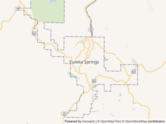 Map of Eureka Springs Treehouses location at Eureka Springs, AR, United States