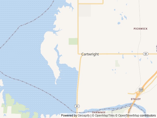 Map of Burns Run East location at Cartwright, OK, United States
