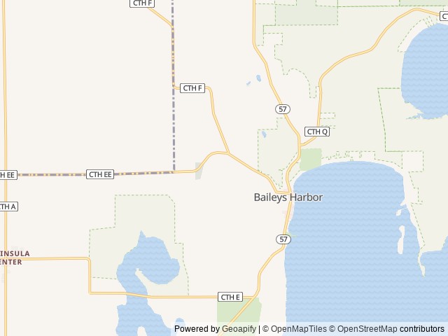 Map of Baileys Grove Campground location at Baileys Harbor, WI, United States
