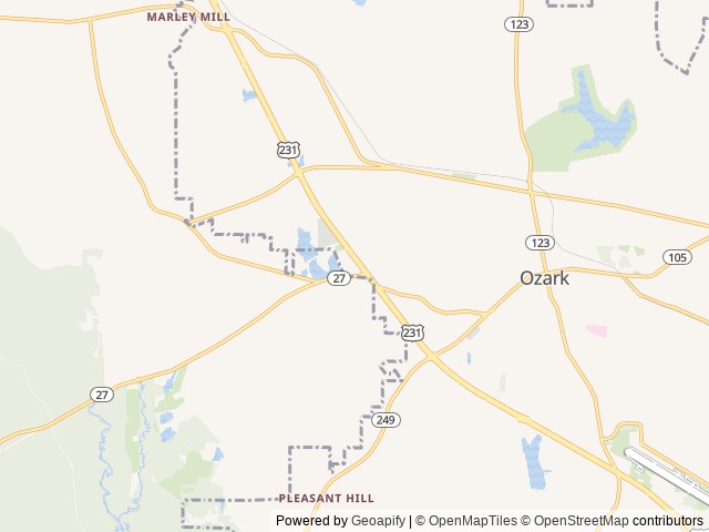 Map of Mr.D's RV Park location at Ozark, AL, United States