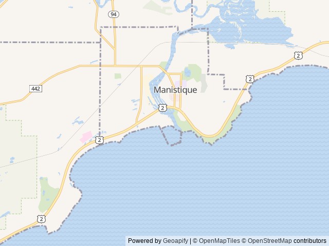 Map of Manistique Lakeshore Campground location at Manistique, MI, United States