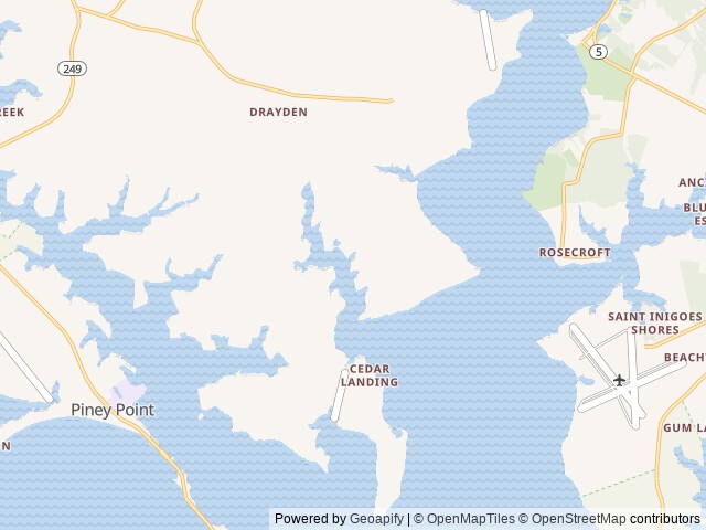 Map of Dennis Point Marina & Campground location at Drayden, MD, United States